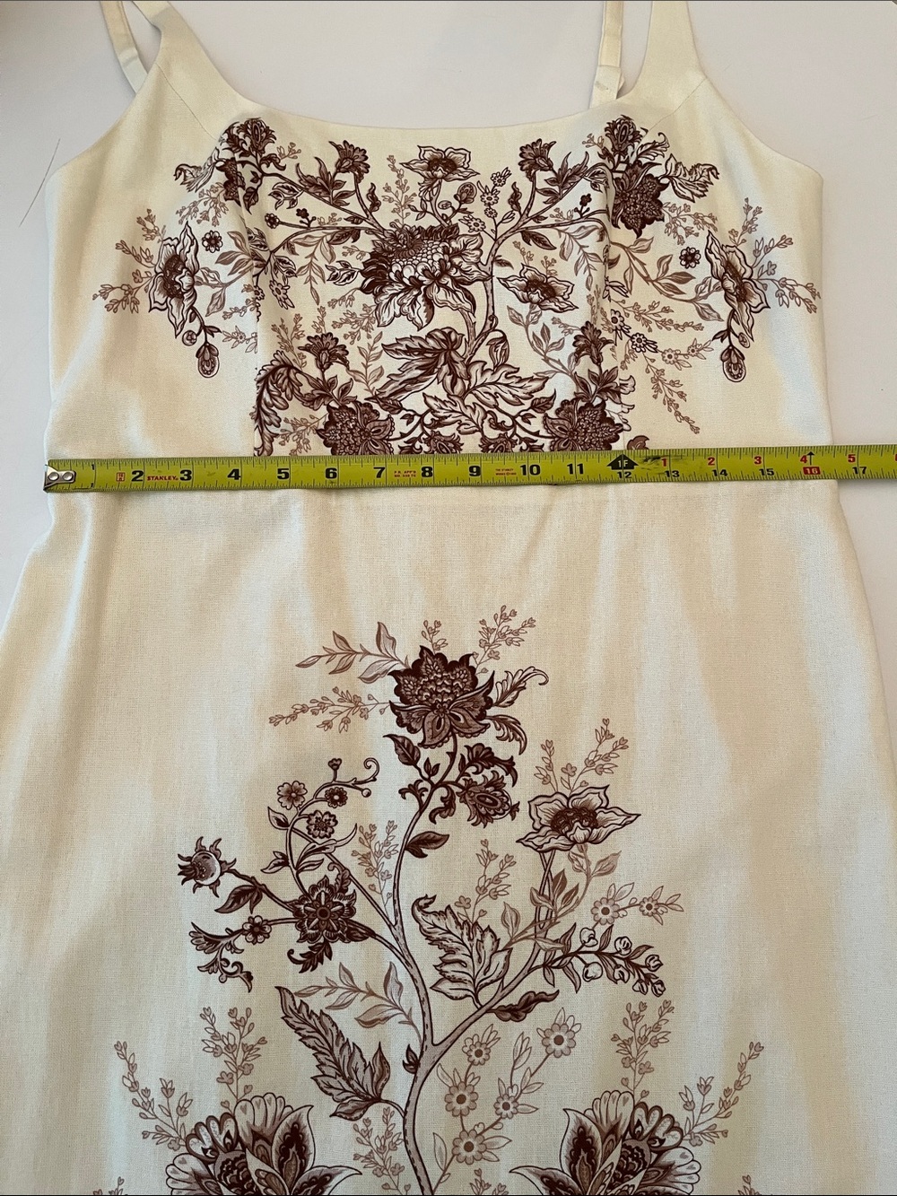 Christian Lacroix Linen Dress, size L, cream and brown floral - Picture 9 of 14